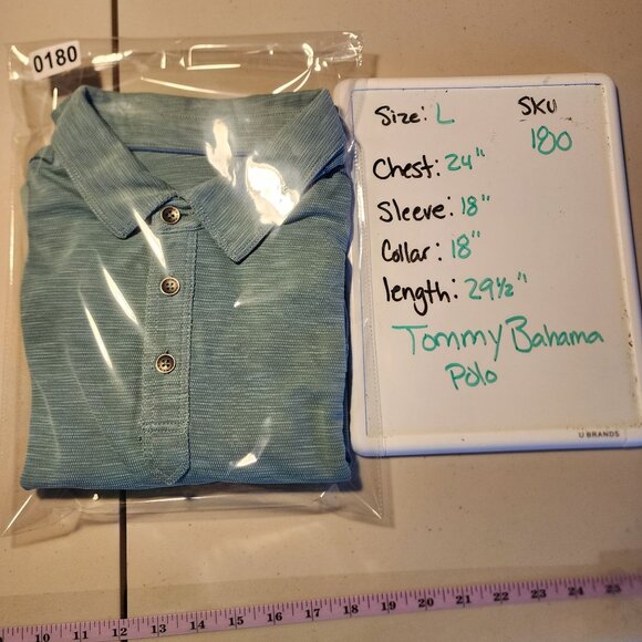 Tommy Bahama Mens Polo Shirt Size L Short Sleeve Button-Up Green - Picture 13 of 13